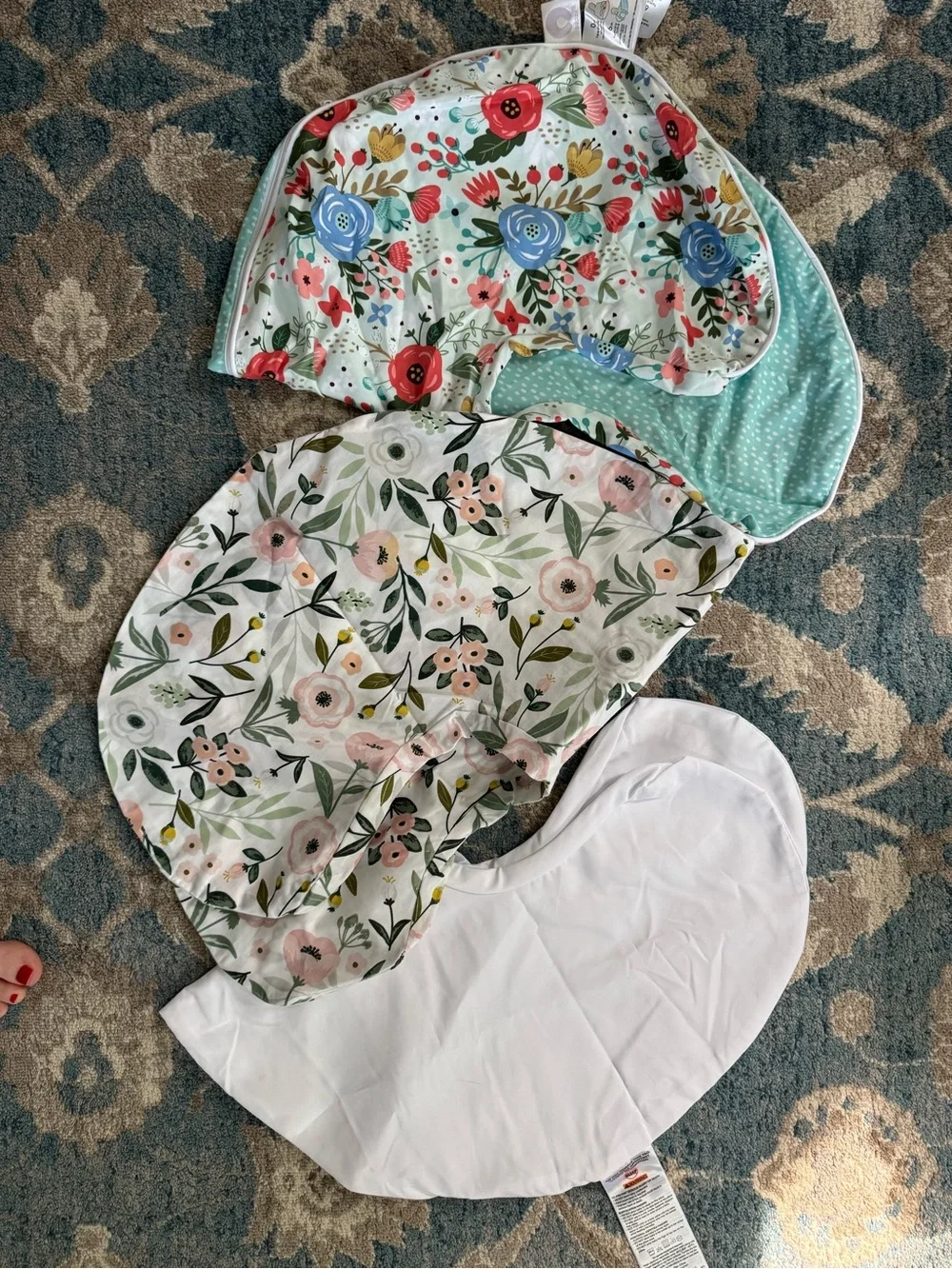 Boppy Pillow in Navy with Woodland Print + 2 Extra Covers + 2 Waterproof Liners